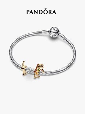 Pandora Silver Bracelet with Gold and Brown Dachshund Charm